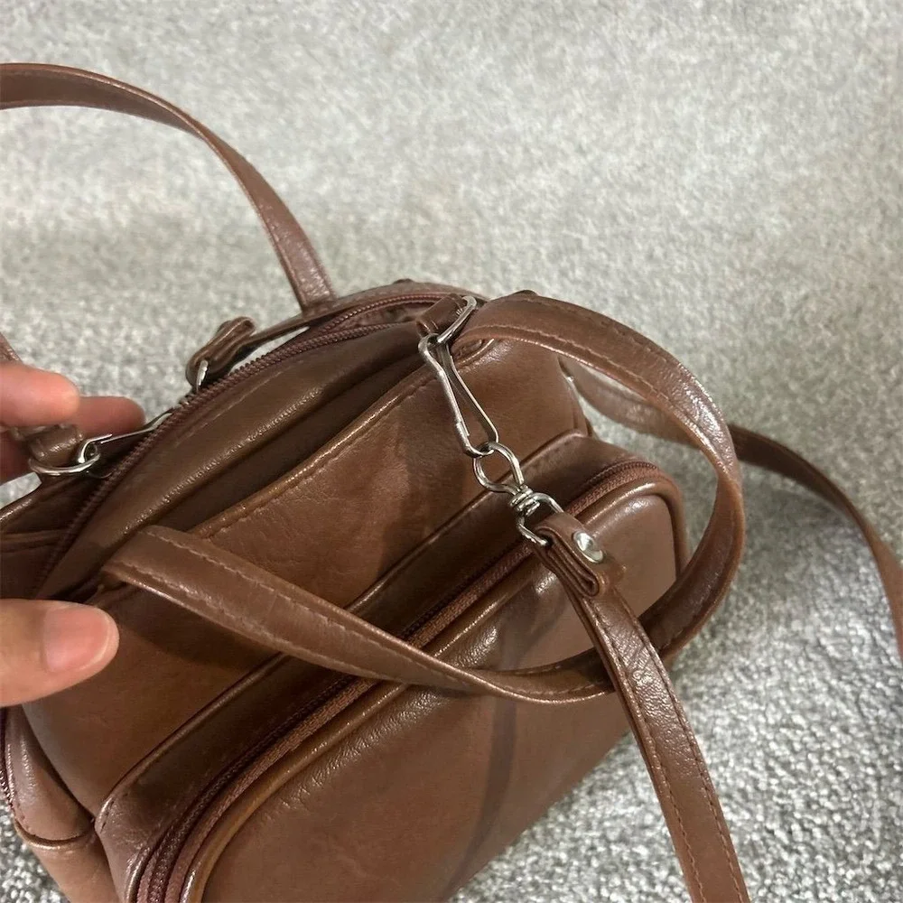 Unbranded Vintage Brown Leather Crossbody Bag Unisex Casual